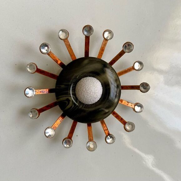 Upcycled Atomic Starburst Refrigerator Magnet Buttons Rhinestones - Picture 1 of 3